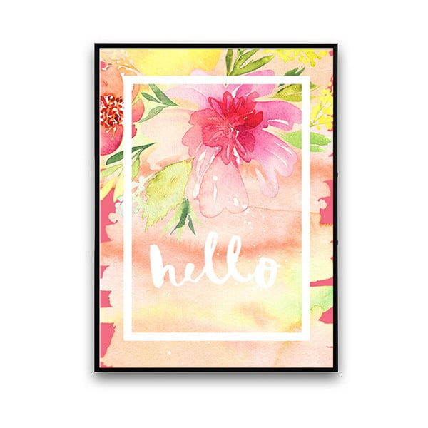 Plagát s ružovými kvetmi Hello, 30 x 40 cm