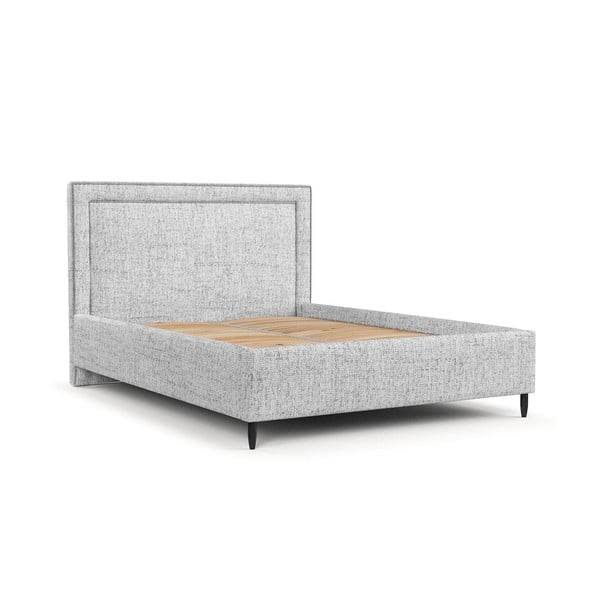 Svetlosivá čalúnená dvojlôžková posteľ s úložným priestorom s roštom 180x200 cm Baleine – Maison de Rêve