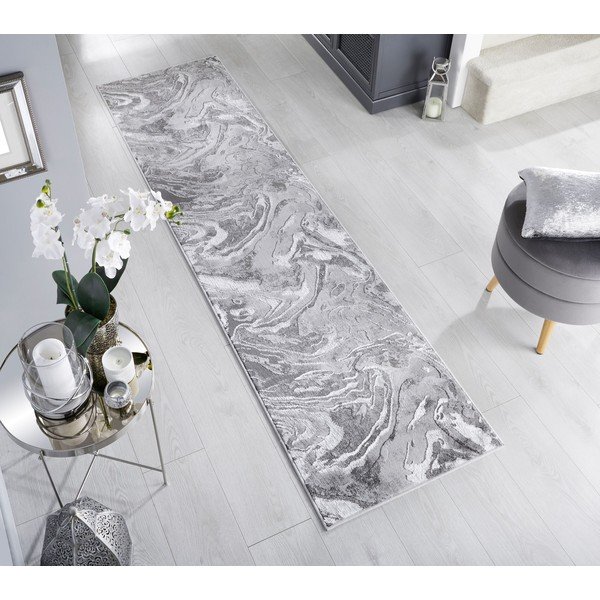 Behúň v sivo-striebornej farbe 60x230 cm Marbled – Flair Rugs-image-1