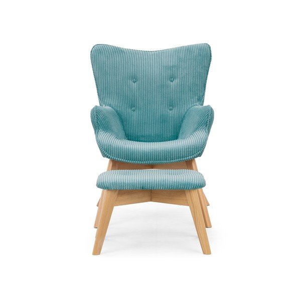 Tyrkysové menčestrové kreslo s podnožkou Niko – Ropez-image-3