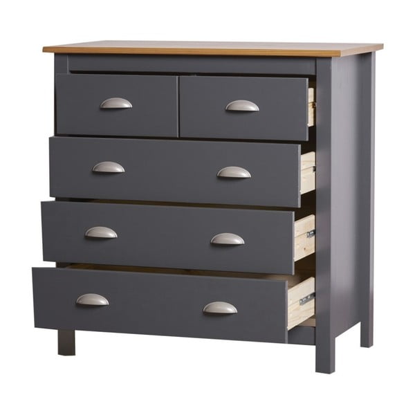 Antracitovosivá komoda z masívneho borovicového dreva s 5 zásuvkami Marckeric Jade-image-1