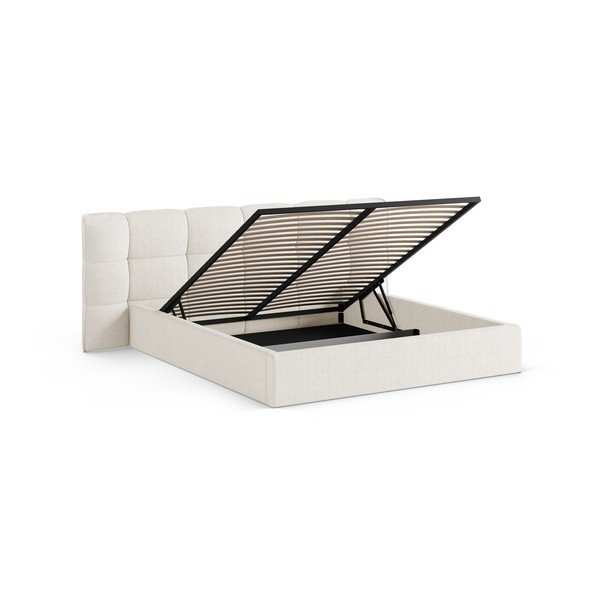 Slonovinová čalúnená dvojlôžková posteľ s úložným priestorom s roštom 180x200 cm Eric – Micadoni -image-2