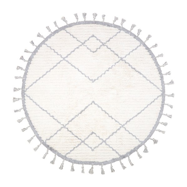 Bielo-sivý bavlnený ručne vyrobený koberec Nattiot Come, ø 120 cm