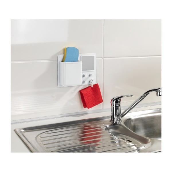 Biely silikónový nástenný organizér s háčikmi a zrkadlom Wenko Ampio-image-1