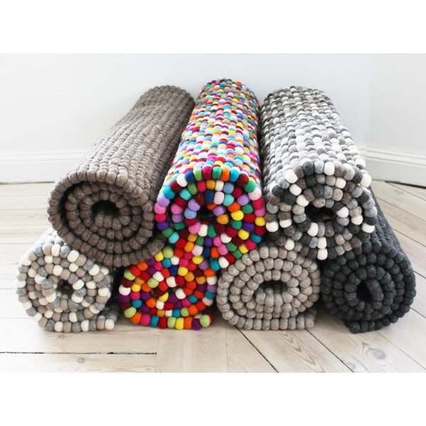 Sivo-biely guľôčkový vlnený koberec Wooldot Ball rugs, 100 x 150 cm-image-2