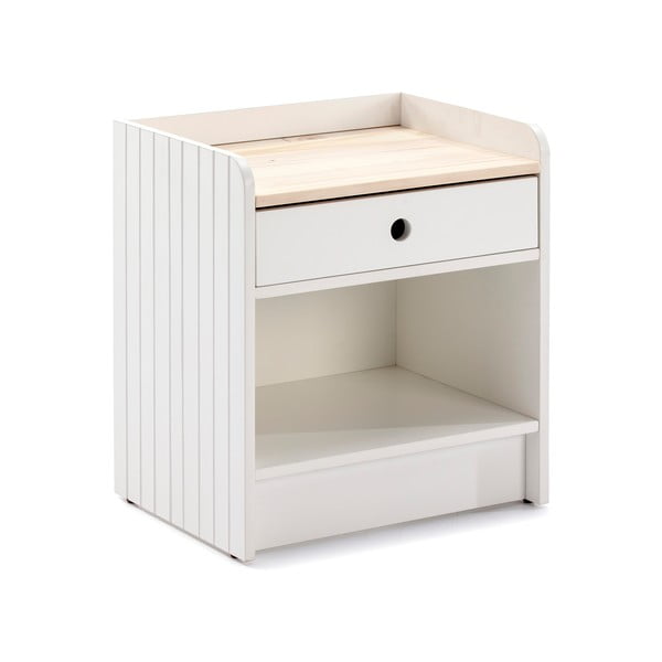 Biely nočný stolík s doskou z borovicového dreva Marckeric Monte-image-1