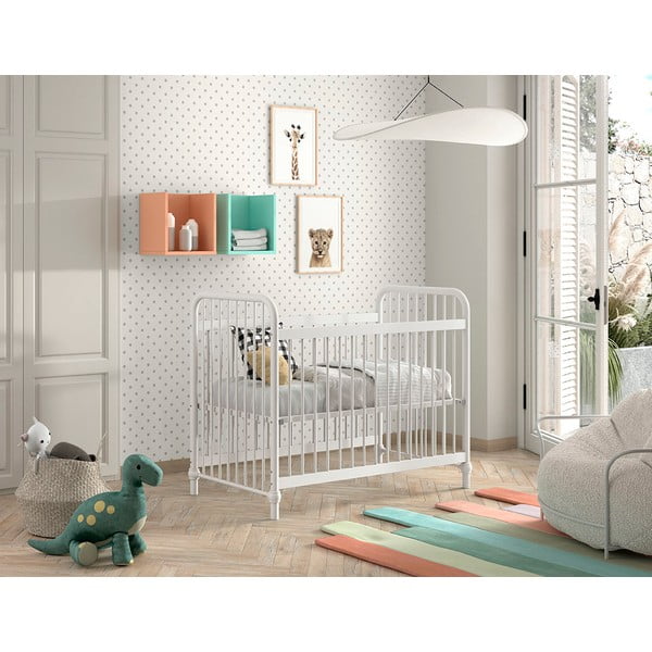 Biela kovová postieľka 60x120 cm BRONXX – Vipack-image-1