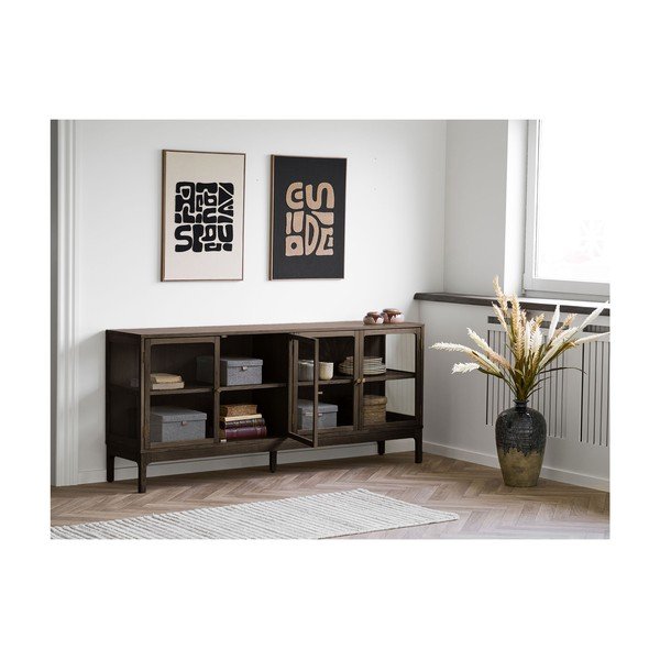 Tmavohnedá vitrína v dekore duba 180x80x40 cm Zamora – House Nordic-image-1