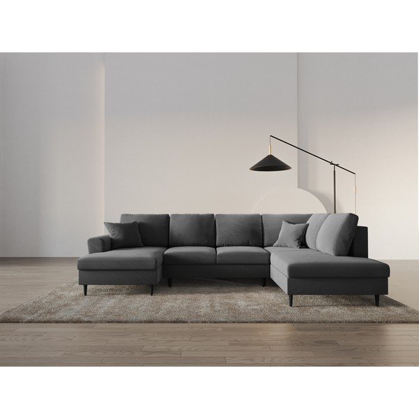 Svetlosivá zamatová rozkladacia/s úložným priestorom rohová pohovka (pravý roh/do "U") Kyoto – Cosmopolitan Design-image-2