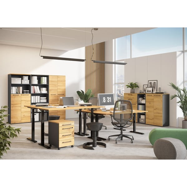 Polohovací pracovný stôl s elektricky nastaviteľnou výškou s doskou v dubovom dekore 80x160 cm Agenda – Germania-image-4