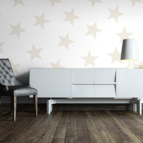 Detská tapeta z netkanej textílie 400 cm x 280 cm Beige Stars – Artgeist-image-1