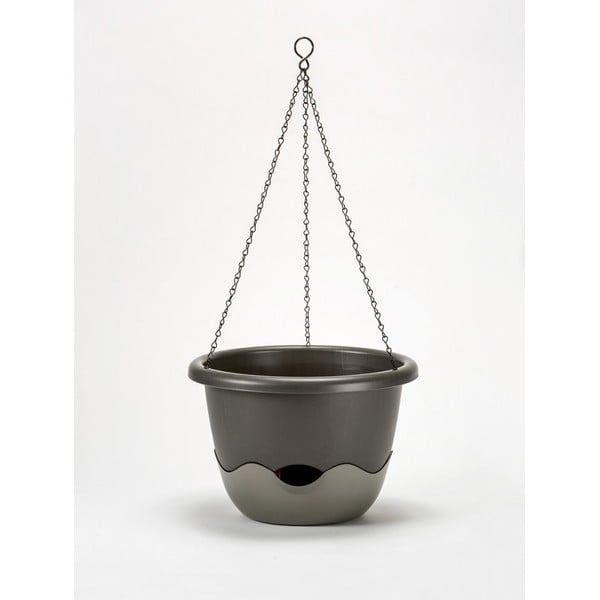 Sivý samozavlažovací kvetináč vhodný na zavesenie Plastia Mareta, dĺžka 30 cm-image-1