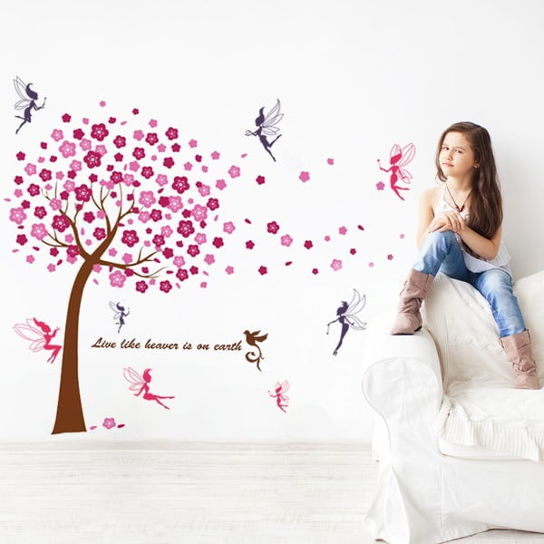 Samolepka na stenu Walplus Huge Pink Tree with Fairies