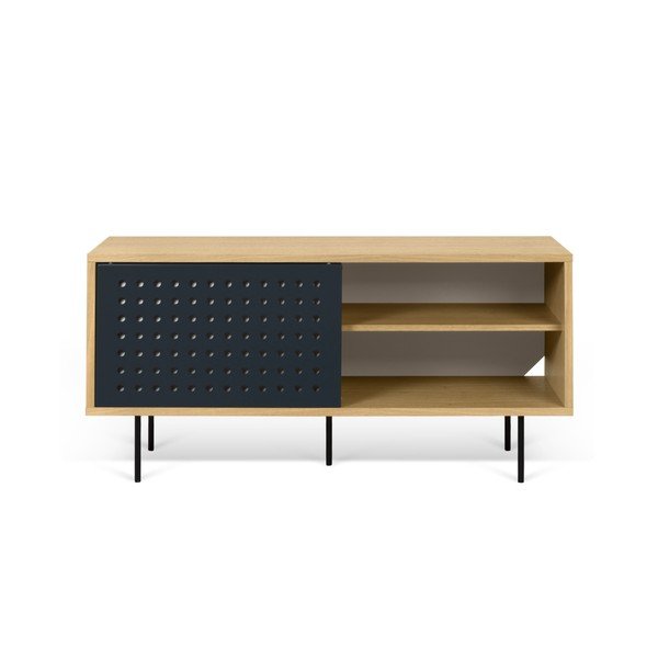 TV komoda v dekore dubového dreva s čierno-bielymi detailmi TemaHome Dann Dots, dĺžka 135 cm-image-4