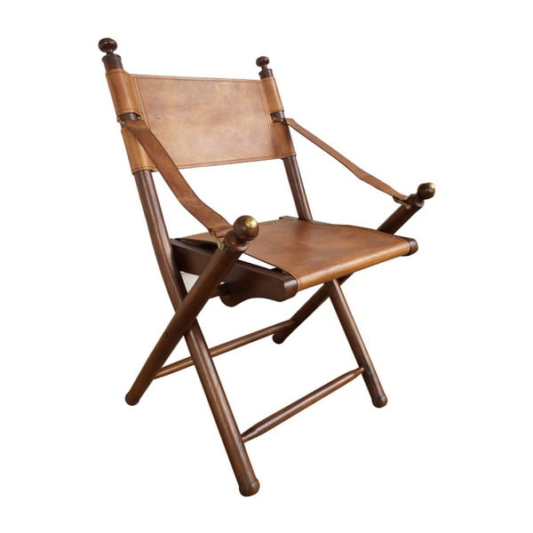 Skladacia kožená stolička s konštrukciou z teakového dreva Orchidea Milano Safari