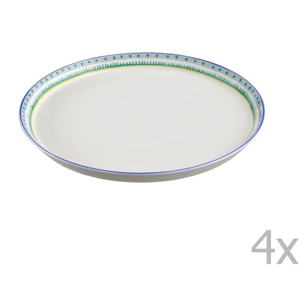 Sada 4 porcelánových tanierov na pizzu Oilily 31 cm, zelený okraj