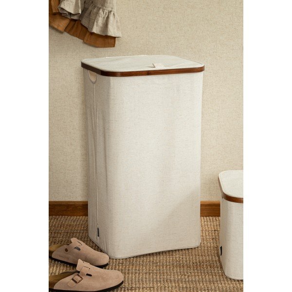 Krémový látkový kôš na bielizeň Bamboo/Linen – Bigso-image-2