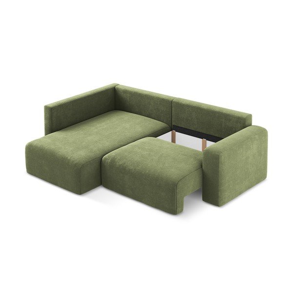 Zelená ženilková rozkladacia/s úložným priestorom rohová pohovka (ľavý roh/do L) Kona – Makamii-image-4