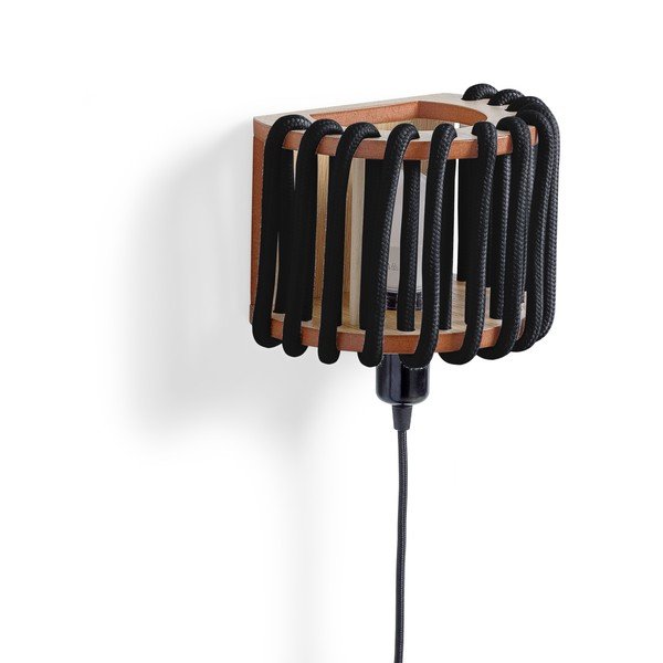 Čierna nástenná lampa s drevenou konštrukciou EMKO Macaron, dĺžka 20 cm-image-2