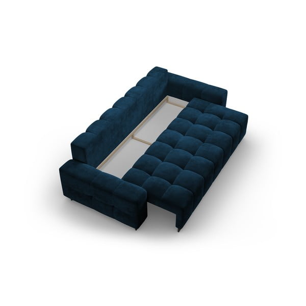 Modrá zamatová rozkladacia pohovka s úložným priestorom 250 cm Wicklow – Cosmopolitan Design-image-3