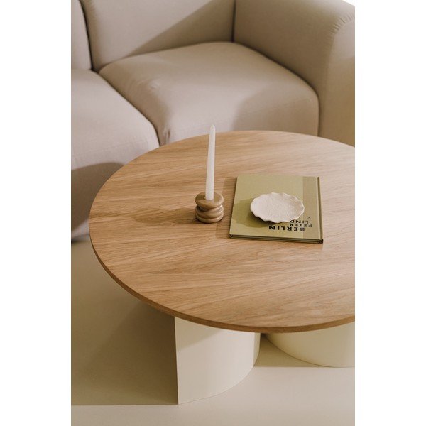 Krémovobiely/v prírodnej farbe okrúhly konferenčný stolík s doskou v dekore jaseňového dreva ø 95 cm Gavo – noo.ma-image-3