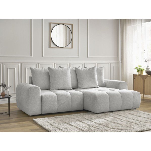 Svetlosivá ženilková rozkladacia/s úložným priestorom rohová pohovka (pravý roh/s leňoškou) Roxelane – Bobochic Paris-image-3