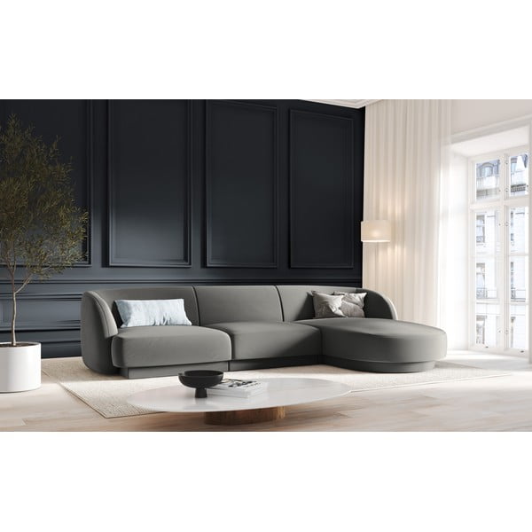 Sivá zamatová rohová pohovka (pravý roh) Miley - Micadoni Home-image-1