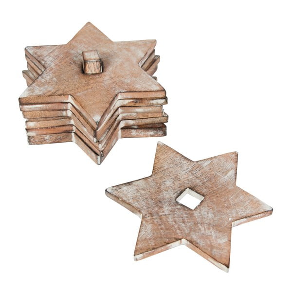 Sada 6 vianočných podnosov z mangového dreva v tvare hviezdy Sass & Belle, 10,5 × 1,5 cm