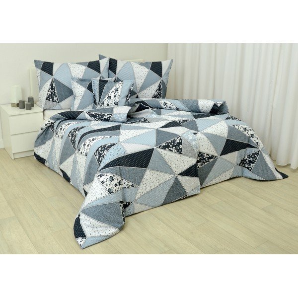 Bielo-modré krepové predĺžené obliečky na dvojlôžko 200x220 cm Triangle 