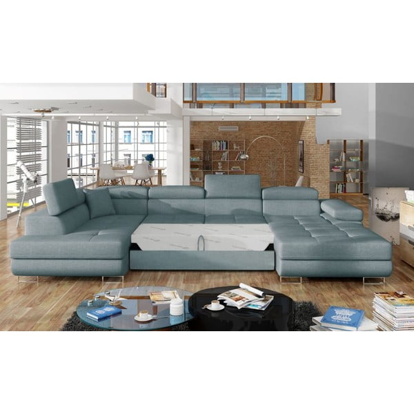 Svetlomodrá rozkladacia/s úložným priestorom rohová pohovka (ľavý roh/do tvaru "U") Rodrigo – ELTAP-image-2