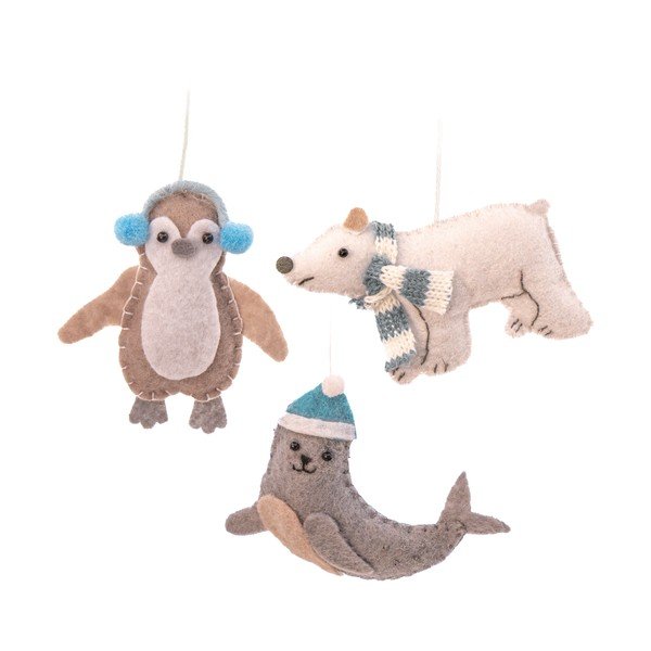 Textilné ručne vyrobené vianočné ozdoby v súprave 3 ks 6 cm Arctic Animals – Sass & Belle