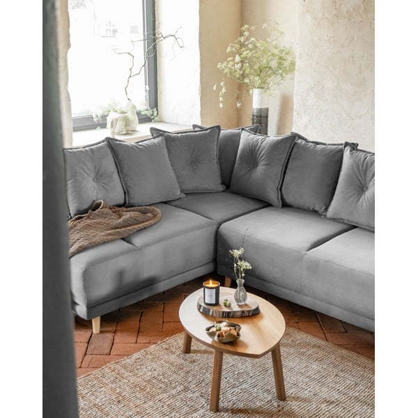Sivá menčestrová rozkladacia rohová pohovka (ľavý roh/do "U") Lazy Lukka – Miuform-image-3