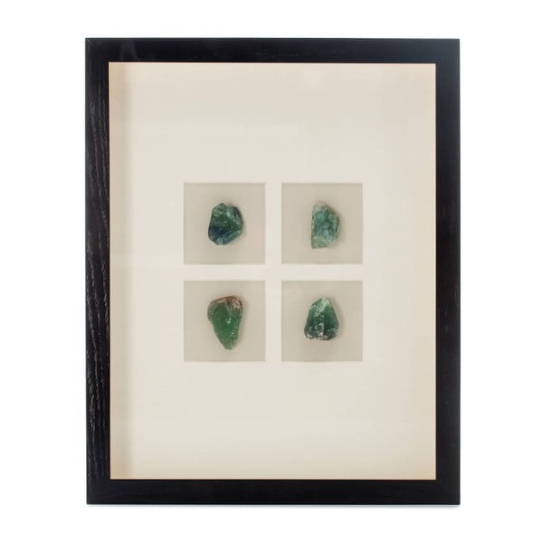 Nástenná dekorácia v ráme so 4 zelenými nerastami Vivorum Mineral, 51,5 x 41,5 cm