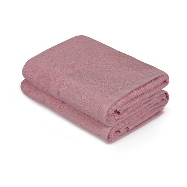 Sada 2 ružových bavlnených uterákov z čistej bavlny Grande, 50 × 90 cm