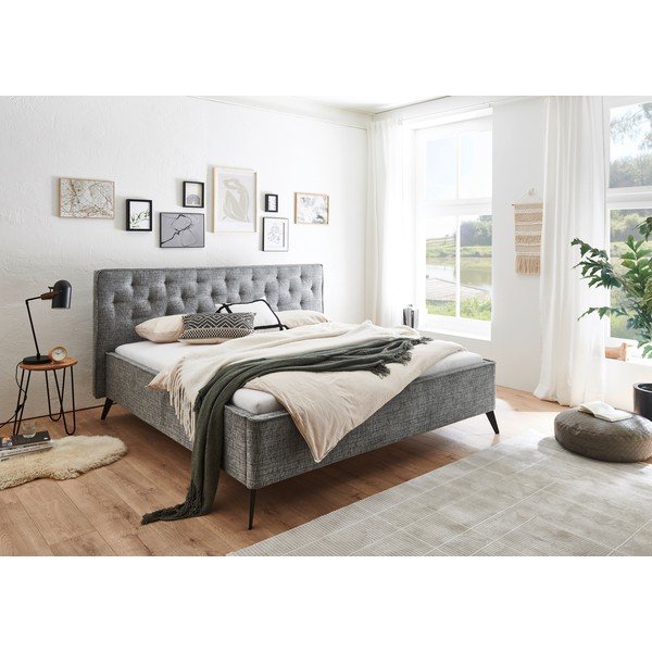 Sivá čalúnená dvojlôžková posteľ bez roštu 140x200 cm Alicante – Meise Möbel-image-1