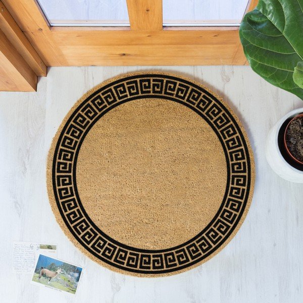 Čierna okrúhla rohožka z prírodného kokosového vlákna Artsy Doormats Greek Border, ⌀ 70 cm-image-1