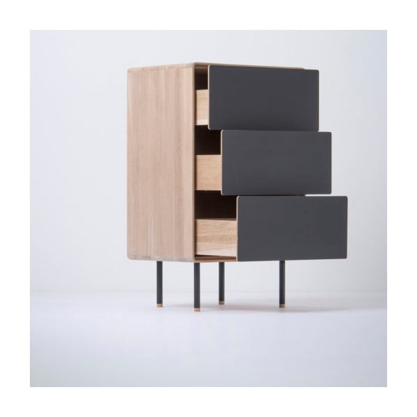 Vysoká komoda z dubového dreva v čierno-prírodnej farbe 60x100 cm Fina - Gazzda-image-1