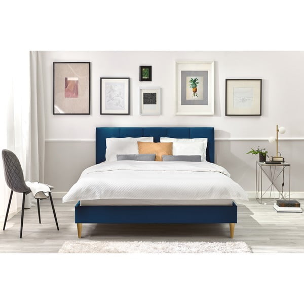 Tmavomodrá zamatová dvojlôžková posteľ Bobochic Paris Vivara Light, 180 x 200 cm-image-4