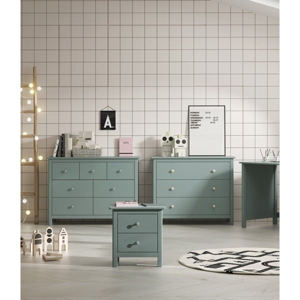 Detský nočný stolík z borovicového dreva v petrolejovomodrej farbe Max - Marckeric-image-1