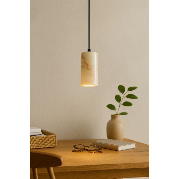 Krémovobiele závesné svietidlo s mramorovým tienidlom ø 6,5 cm Selma – Opviq lights-image-4