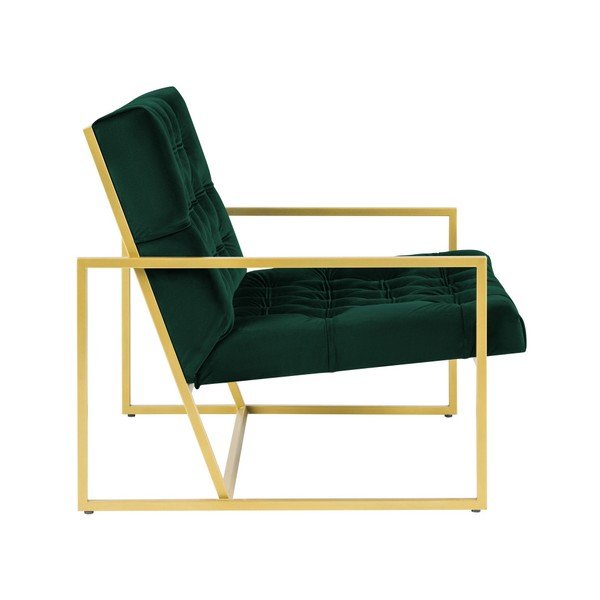 Zelené kreslo s konštrukciou v zlatej farbe Mazzini Sofas Bono-image-3