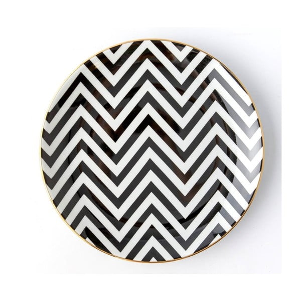 Čierno-biely porcelánový tanier Vivas Zigzag,  ⌀  23 cm