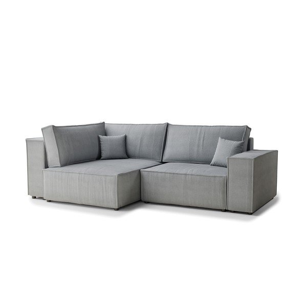 Sivá menčestrová rozkladacia/s úložným priestorom rohová pohovka (ľavý roh/do L) Tonga – Maison de Rêve