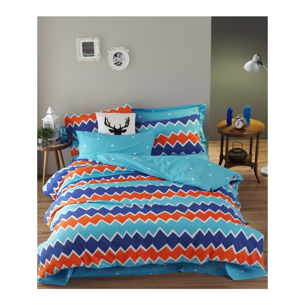 Obliečky s plachtou na dvojlôžko z ranforce bavlny Mijolnir Zigros Orange, 200 × 220 cm