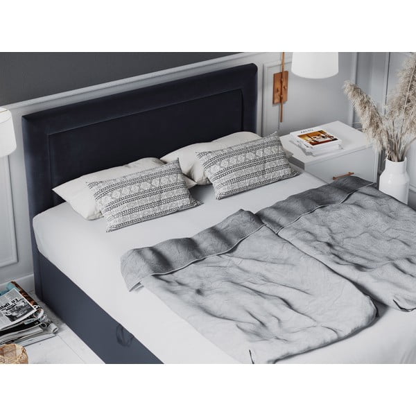 Tmavomodrá zamatová dvojlôžková posteľ Mazzini Beds Yucca, 160 x 200 cm-image-1