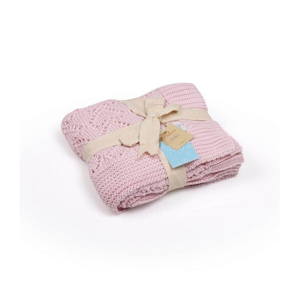 Ružová bavlnená detská deka Baby Ecru Hearts, 90 × 90 cm