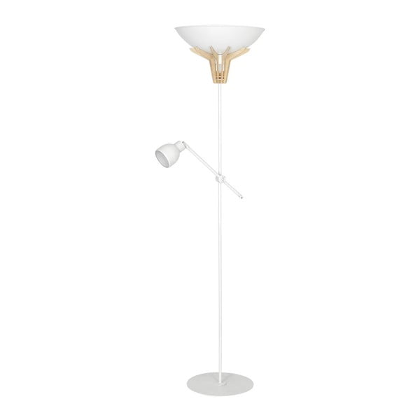 Biela voľne stojacia lampa s dreveným detailom Glimte Fumus
