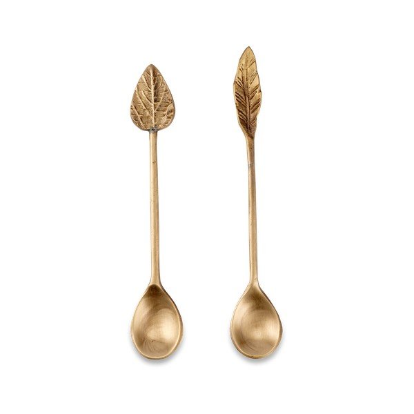Súprava 2 mosadzných lyžíc Nkuku Leaf Brass