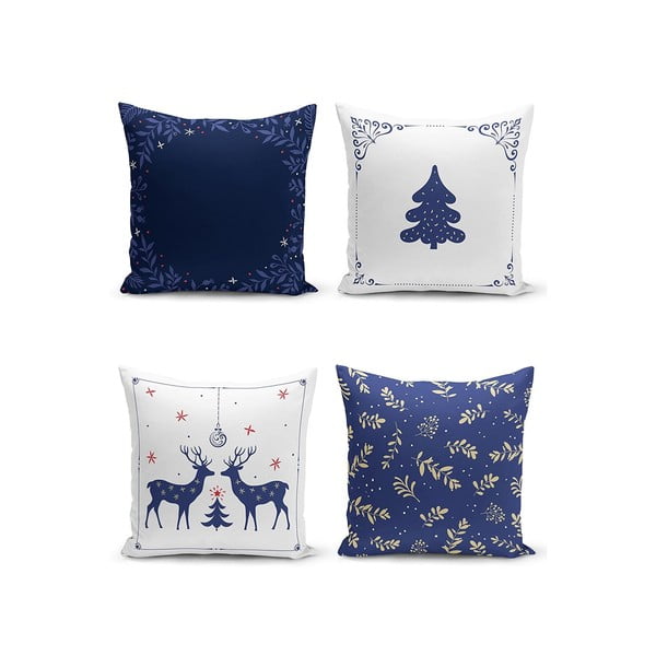 Obliečky na vankúše v súprave 4 ks s vianočným motívom 43x43 cm Blue Christmas – Mila Home