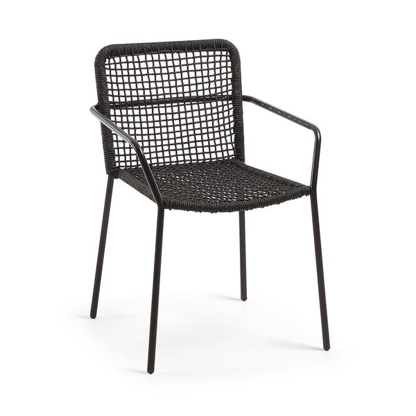 Čierna záhradná stolička s oceľovou konštrukciou Kave Home Bomer